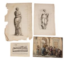 A collection of antique prints to include six [of seven] engravings from the Acts of Mercy series,