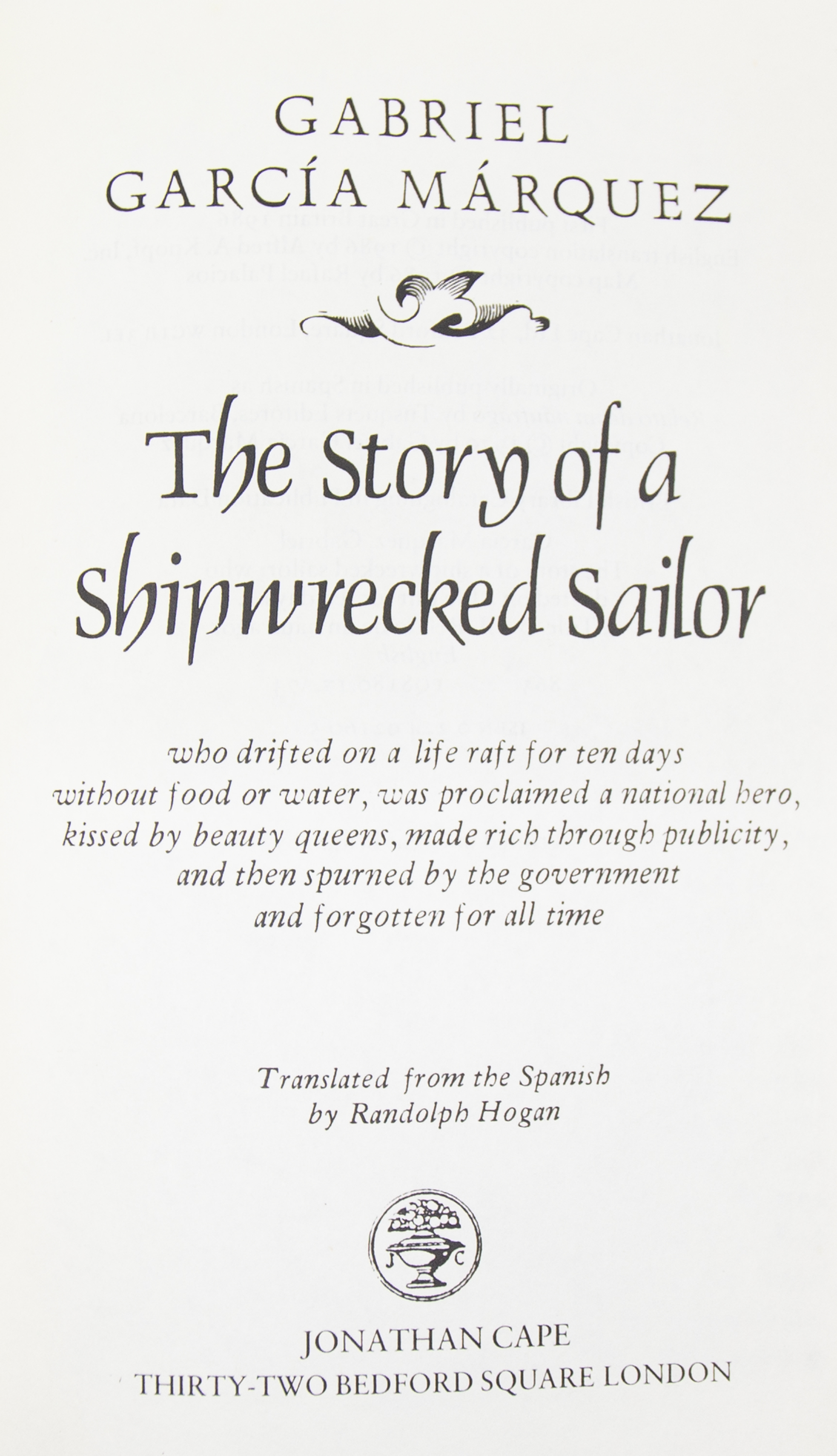Marquez, Gabriel Garcia. The Story of a Shipwrecked Sailor, Uncorrected Proof, London: Jonathan - Bild 2 aus 2