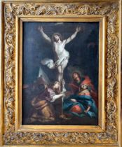 Late-17th/early-18th Century Italian School. The Crucifixion of Jesus with Mary Magdalene, Saint