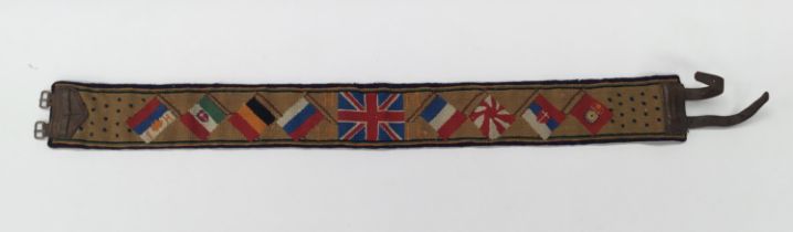 A good quality WW1 Somme Era hand embroidered stable belt. Tan coloured wool ground, with the