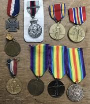 Collection of repro WW1 Victory Medals of Siam, Japan & Belgium, Two WW2 American Victory Medals