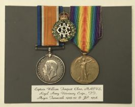 A WW1 medal pair, awarded to Captain W.T.Olver MRCVS of the Royal Army Veterinary Corps. Plus, a