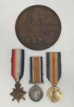A WW1 Casualty 1915 star trio and death plaque, named to 3492 Pte Thomas Bernard Terry, Notts &
