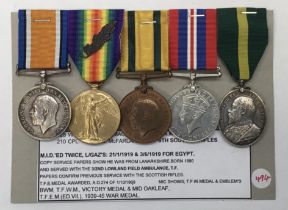 A fine WW1 Mentioned in Dispatches Territorial Force Long Service Group awarded to 1928 / 210 W.