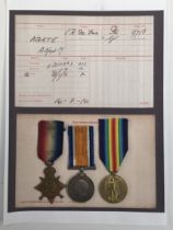 A WW1 1914 Star trio, awarded 9718 Pte / Sjt Alfred M. Agate of the Royal Scots Fusiliers. To