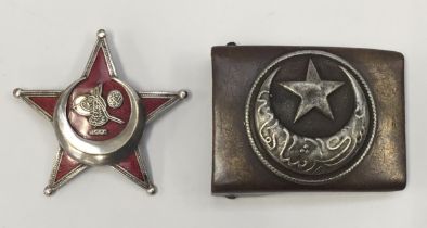 A WW1 Ottoman Empire Turkish Gallipoli Star. Silvered brass with vitreous enamel infill to the