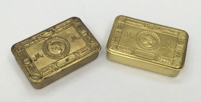 2 WW1 brass Princess Mary 1914 Christmas tins. Both tins are manufactured in brass with a gilt