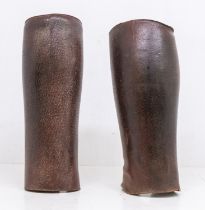 WWI pattern officers leather gators, polished grain leather in brown, with eyelets and hooks for