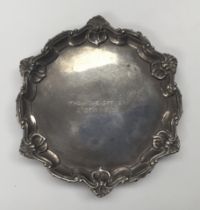 A WW1 era Indian Army interest, small sterling silver card tray, engraved ‘From the Officers 2/125th
