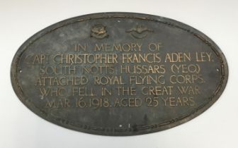 An unusual and scarce WW1 era large bronze memorial plaque, named to Captain Christopher Francis