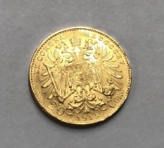 Austrian 1915 Gold 20 Corona Coin.