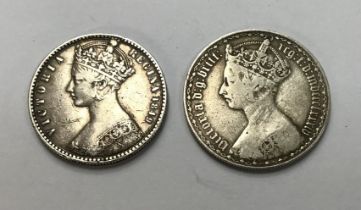 Victorian 1849 ‘Godless’ Florin with 1884 Gothic Florin.