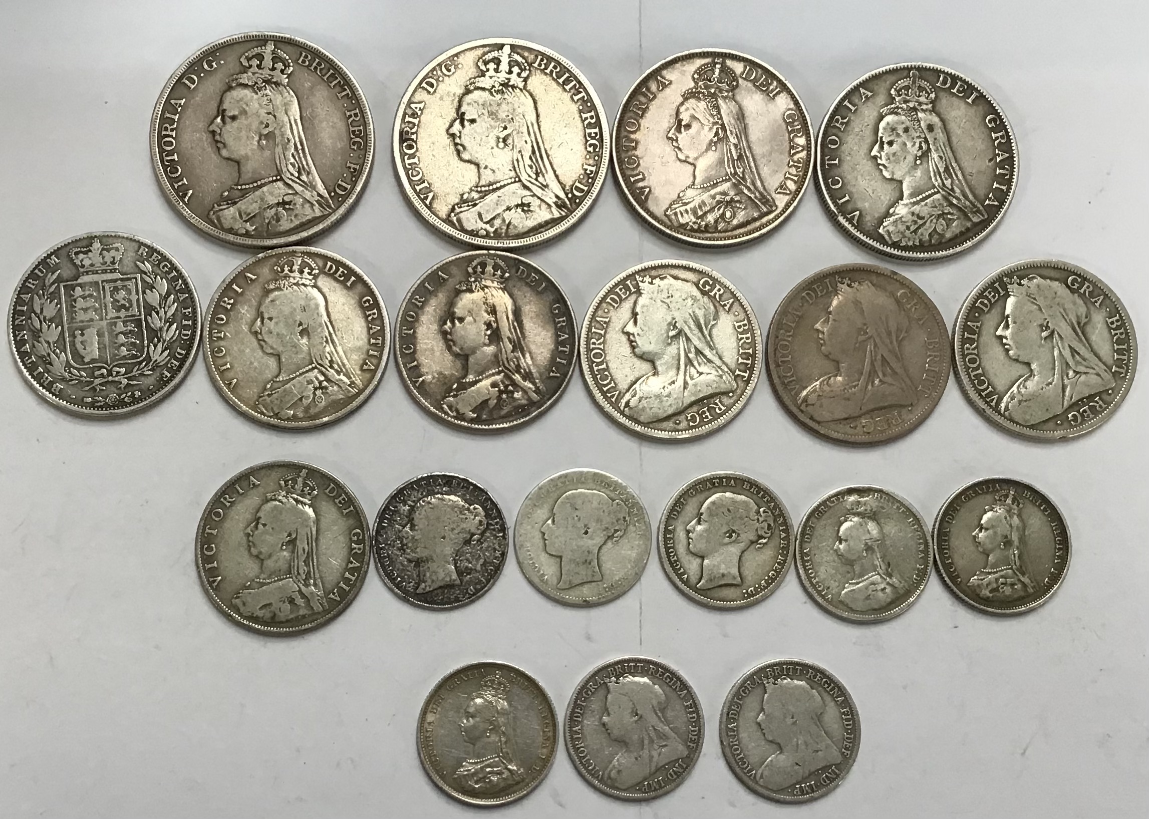 Collection of Victorian Milled Silver Coins, includes Crowns 1892, 1890, Double Florin 2 x 1887, - Bild 2 aus 2