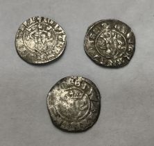 Three Edward II Silver Pennies, one London Mint, one Canterbury one Durham.