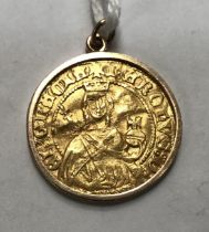 Kingdom of Bohemia 1346-1355  Gold 1 Ducat (Groschen), in 9ct gold mount Approximately 22mm