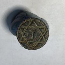 Medieval “chess piece” circular style bronze seal matrix, hexagonally facetted handle with pointed