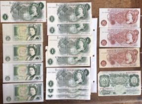 Collection of British Banknotes. Includes small prefix runs of £1 notes.