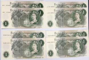 Bank of England £1 Banknotes Prefix run of Two for each Cashier of L.K O’Brien, J. Hollom, J.S
