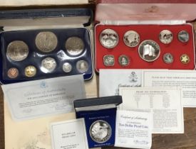 Part Silver Proof Coin Sets of 1974 Barbados, Bahamas with individual 1974 Barbados Sterling