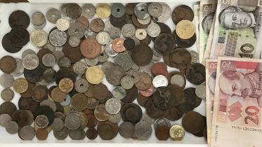 Collection of British, World Coins and Banknotes includes part silver coins.