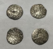 Four Edward I Silver Pennies, Two London Mint, one Scarce Bury St Edmunds and one Canterbury.