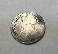 Scarce Queen Anne Scottish 10 Shilling 1705. (24mm, 4.39g).
