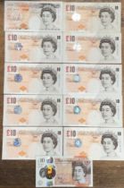 Eleven Bank of England £10 Banknotes of G. Kentfield, two A. Bailey, Three C. Salmon, Five V.