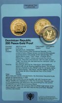 Scarce 1979-82 UNICEF Gold Proof Coin with Certificate for Dominican Republic, 200 Pesos, .900 Gold,