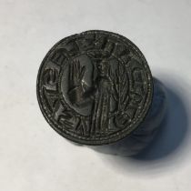 Medieval “chess piece” circular style bronze seal matrix, hexagonally facetted handle with pointed