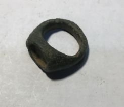 Roman copper alloy finger ring with an empty oval bezel and D-sectioned hoop. External diameter 20.1