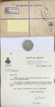Rare Royal Mint Error no strike 1969 50p with letter of authentication from the Royal Mint dated