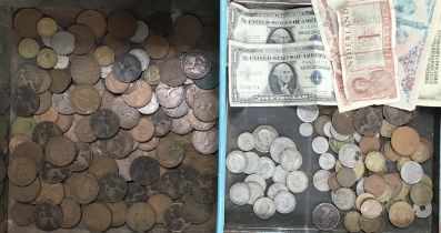 Collection of British and World coins including Pre 47 Silver. In one tin.