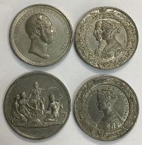Four 1851 Great Exhibition Commemorative White Metal Medals. Approximately 50mm each.