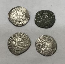 Four Edward I Silver Pennies, two London Mint, one Durham and one Canterbury.