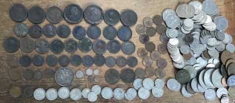 Collection of British coins, including 1889 full crown, Maundy 1855 One & Two pence coins, model