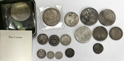 Collection of Pre 20 British Silver Coins with American 1921 Morgan Dollar and a clad silver 1966