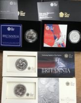 Four Royal Mint Brilliant Uncirculated 1oz Fine Silver Britannia Coins in Original Presentation Case