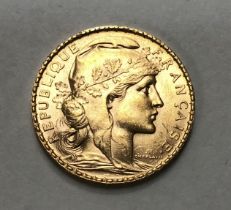 French 1904 Gold 20fr Coin.