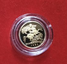 Royal Mint 1980 Proof half sovereign in Original Case with Certificate of Authenticity.