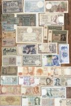 Collection of World Banknotes, includes France, Germany, Greece, Belgium, Sweden, Italy, Malta,