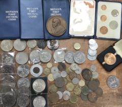 Collection of British and World Coins, includes 1900LXIII Crown, Birmingham 1911 Industrial Medal,