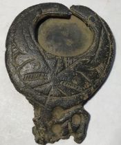 Medieval copper alloy composite strap end of so-called crescentic type in the form of two ravens
