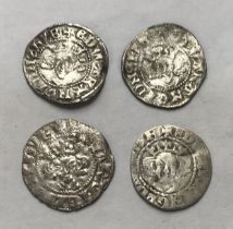 Four Edward I Silver Pennies, Two London Mint, one Scarce Edward I or II Berwick and one Canterbury.