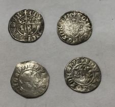 Four Edward I Silver Pennies, Two London Mint, one Durham and one Canterbury.