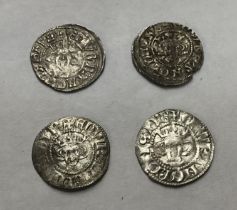 Four Edward I Silver Pennies, two London Mint, one Bury St. Edmunds and one Canterbury.