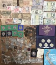 Collection of British, World Coins and Banknotes, including 1969 Hallmarked Silver Prince of Wales