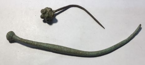 Mixed lot of Roman and post medieval pins. Post-medieval composite pin comprising a copper alloy