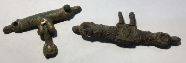 Mixed lot of two medieval horse harness mounts. First being  a Medieval gilt copper alloy harness