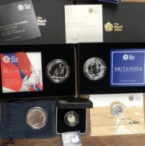 Royal Mint Britannia 1oz Fine Silver of 2 x 2013 (one seated Britannia design) & 2017, Britannia