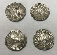 Four Edward I Silver Pennies, Two London Mint, one Canterbury and one York.